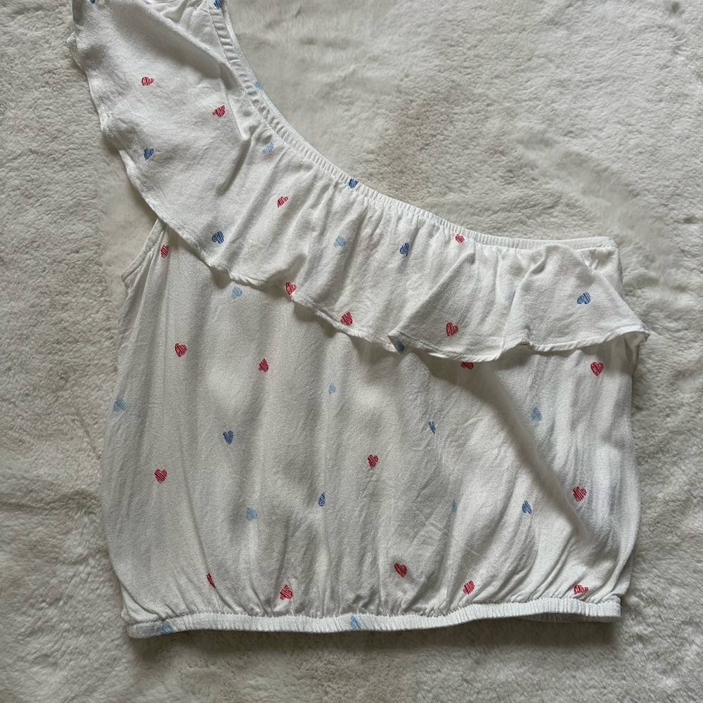 Hippie Rose Cream Asymmetrical Ruffled Crop Blouse